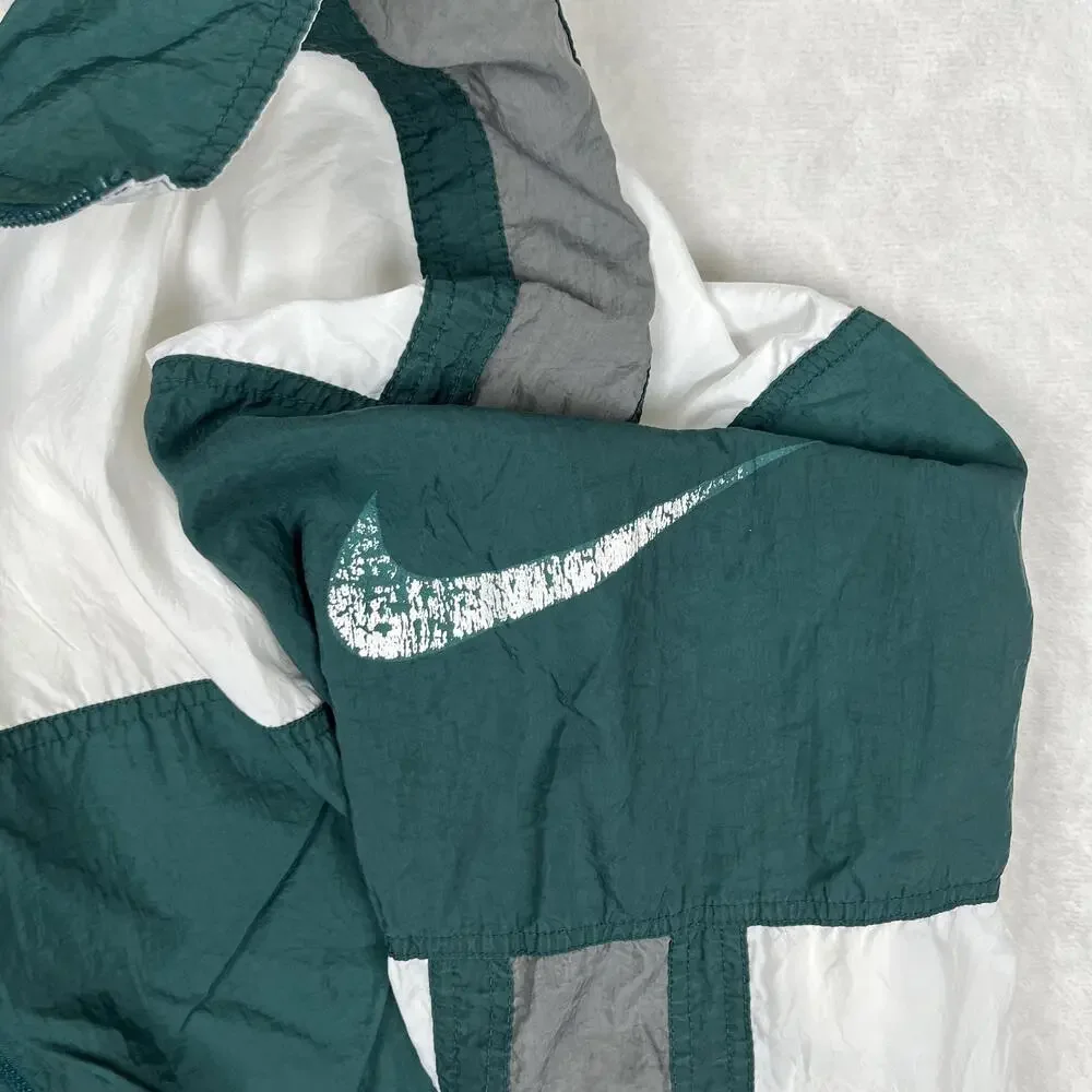 Vintage Nike Jacket Mens Large Green White Colorblock Windbreaker Full Zip 90s